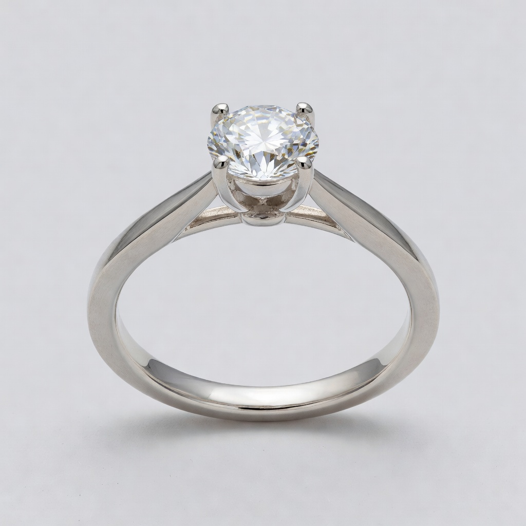 Knife-Edge Solitaire Engagement Ring with Diamond Tulip Head with round lab-grown diamond